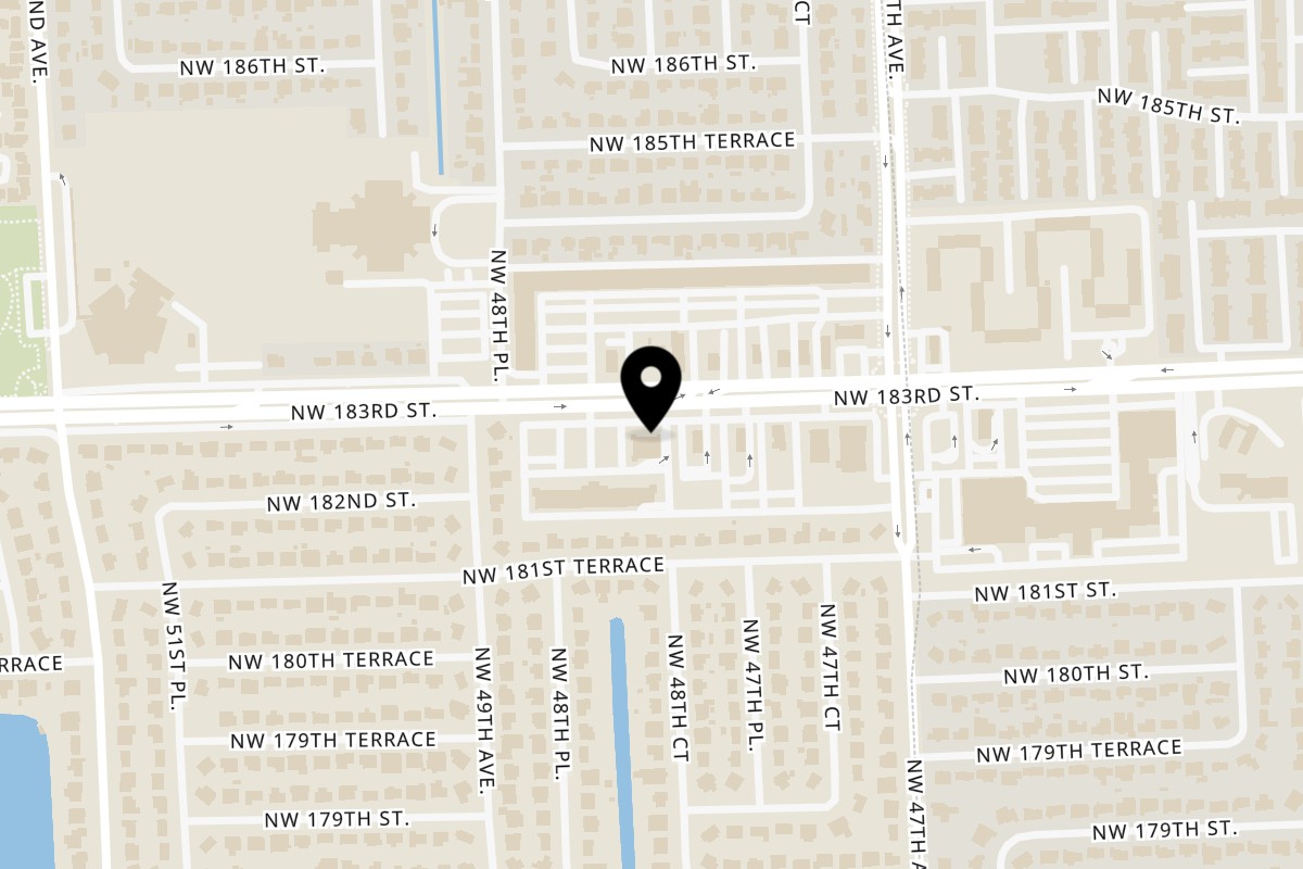 Map showing the location of Di Angelo Pizza on 4882 NW 183rd St in Miami Gardens